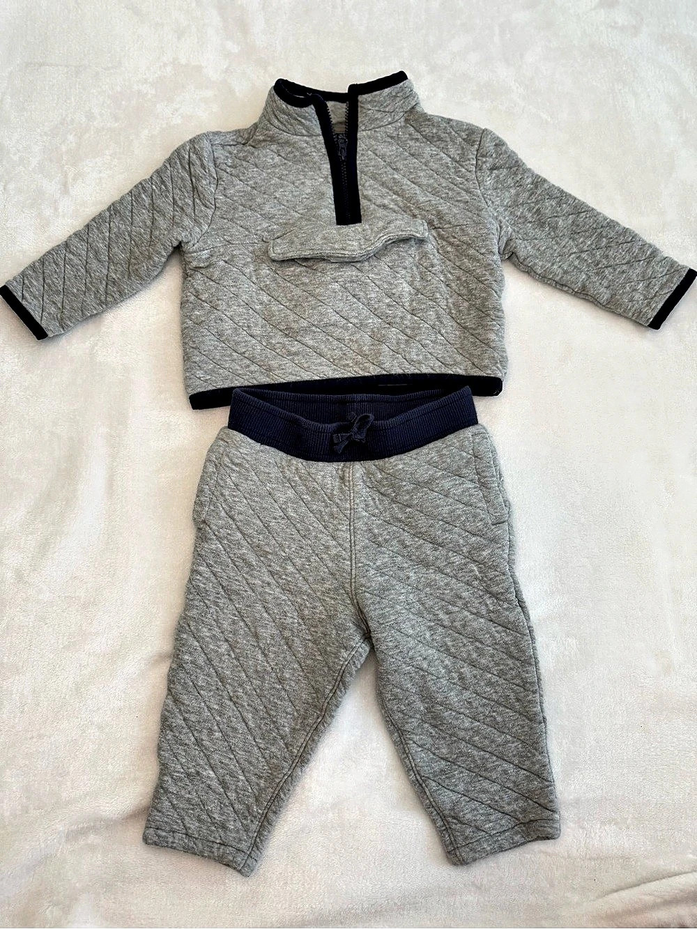 Janie & Jack Infant Quilted Gray Set (size 12-18m) Like New